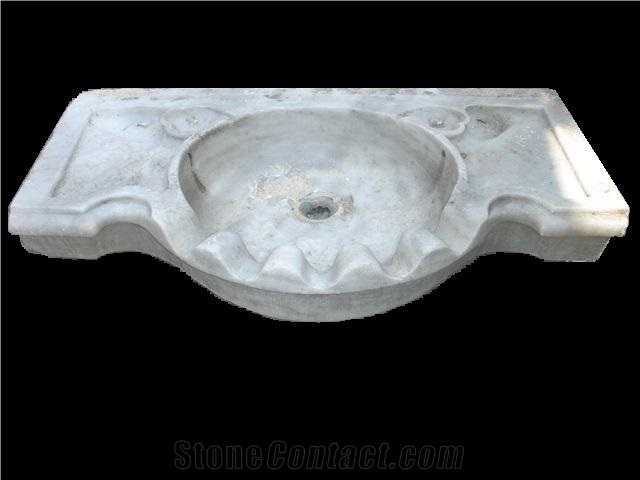 Antique Bianco Carrara Marble Sink, Bianco Carrara White Marble Sink