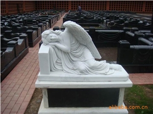 Angle Carved Tombstone, White Marble Tombstone