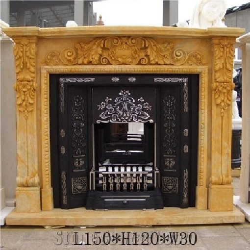 Stone Fireplace Surround, Yellow Marble Fireplace Surround