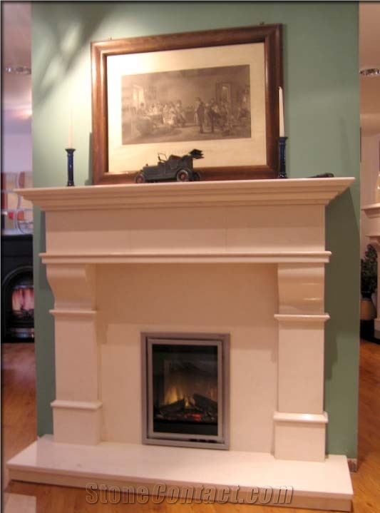 Victorian Style Firplace Mantel, Beige Limestone Fireplace