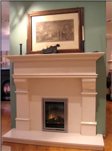 Victorian Style Firplace Mantel, Beige Limestone Fireplace