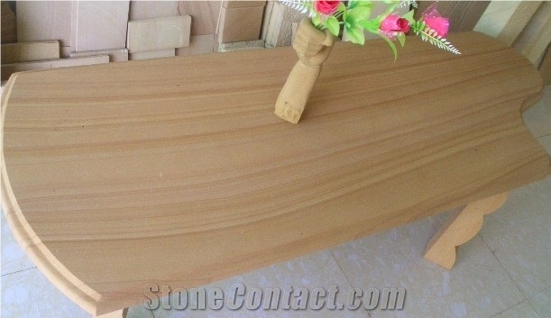 Yellow Wooden Sandstone Tea Table Top