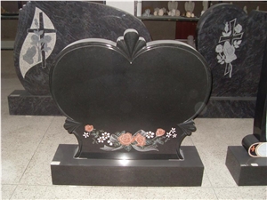 Shanxi Black Granite Monument/ Tombstone with Colored Flowers