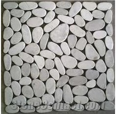 White Sliced Pebble Mosaic Tile