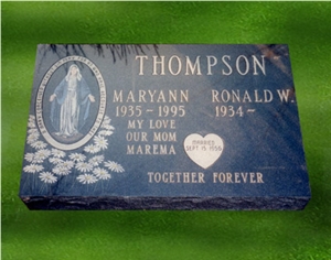 Flat Marker Style Tombstone, Black Granite Slant Grave