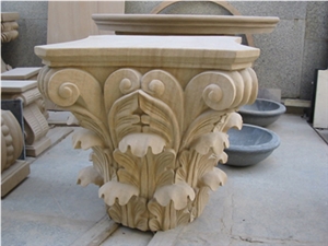 Sandstone Roman Chapiter, Wooden Vein Yellow Sandstone Column