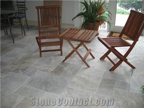 Silver Travertine Pattern Set, Grey Tiles&Slabs from Turkey, Stocked in Usa