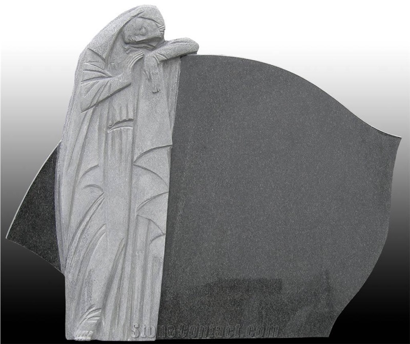Angle Carved Tombstone, Grey Marble Tombstone