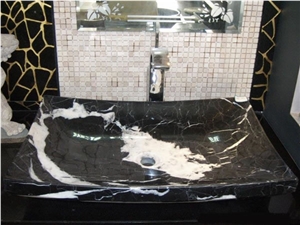Nero Marquina Marble Sinks, Wash Basins, Nero Marquina Black Marble Wash Basins