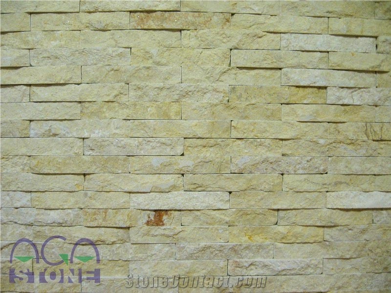 Split Stripes Ledge Stone,Veneer, Assyr Light Yellow Limestone