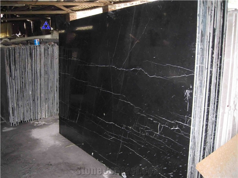 China Black Marquina Marble Slab Less Vein