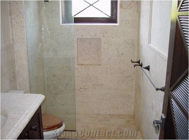 Coral Stone Shower Base, Coral Stone/Shell Stone Dominican White Coral Stone Shower