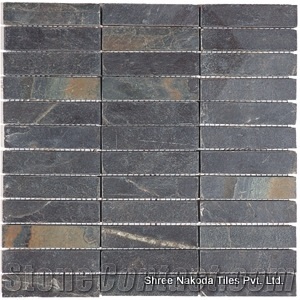 Bhatti Black 3 Stripe Mosaic,Black Slate Mosaic