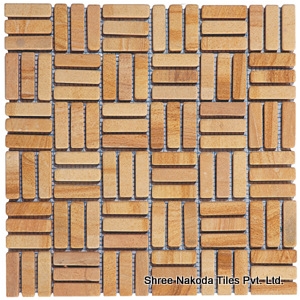 H P Teak Wood Sandstone Mosaic,India Yellow Sandstone
