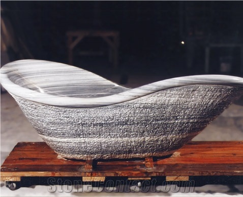 Bardiglio Nuvolato Marble Carved Bath Tub, Grey Marble