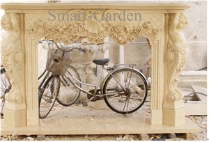 Indoor Beige Marble Egyptian Cream Fireplace Wood