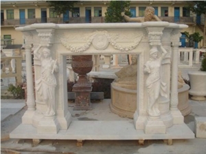 Decorative Stone Fireplace, Beige Marble Fireplace