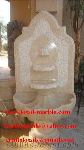 Creme Houcima Limestone Fountain, Beige Limestone