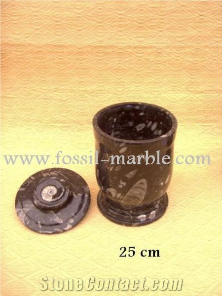Fossil Black Limestone Urn,vase, Black Limestone Urn, Brown Limestone