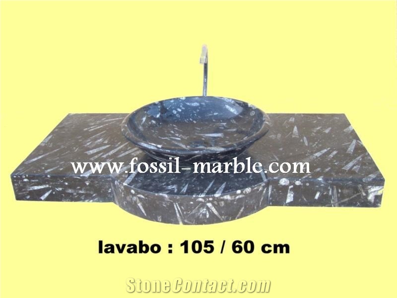 Fossil Black Limestone Vanity Top with Sink