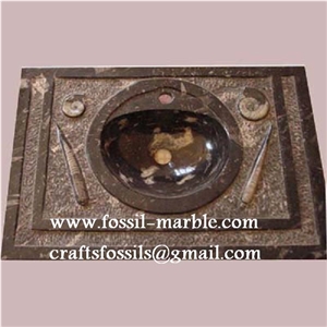 Fossil Brown Limestone Sink, Brown Marble Sink