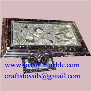 Fossil Liemstone Tables, Brown Marble Tables