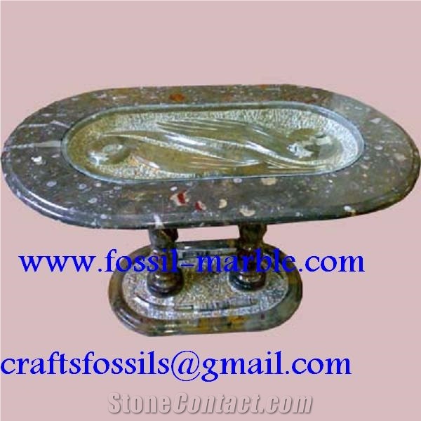 Fossil Liemstone Tables, Brown Marble Tables