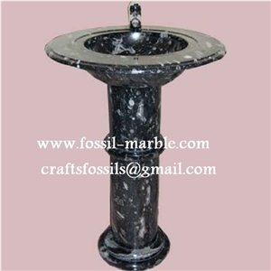 Fossil Black Limestone Pedestal Sink