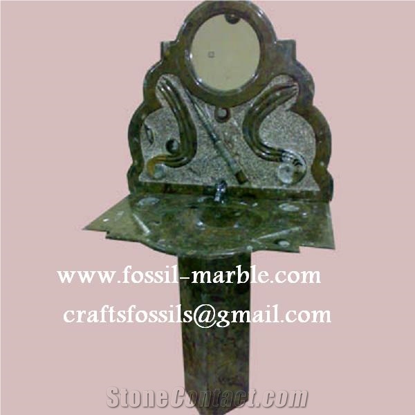 Fossil Black Limestone Pedestal Sink