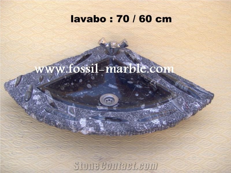 Fossil Black Limestone Sink&Basin, Fossil Limestone Black Marble