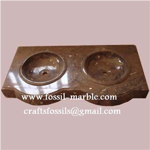 Fossil Brown Limestone Pedestal Sink
