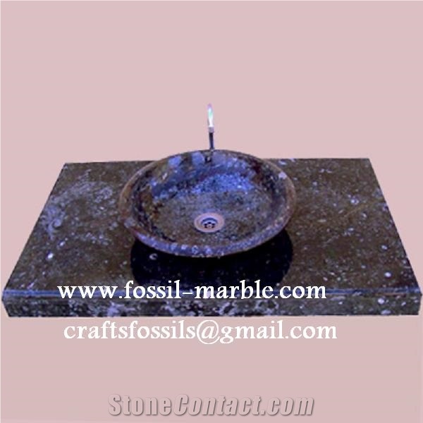 Fossil Brown Limestone Sink, Fossil Limestone Brown Marble