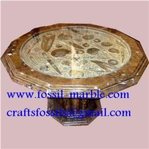 Fossil Brown Limestone Table, Fossil Limestone Brown Marble