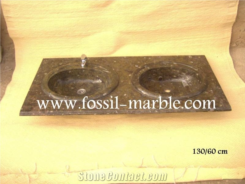 Fossil Brown Limestone Vanity Tops, Fossil Limestone Brown Marble Vanity Tops