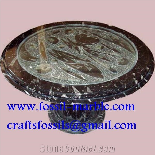 Fossile Black Limestone Tea Table, Fossile Limestone Black Marble