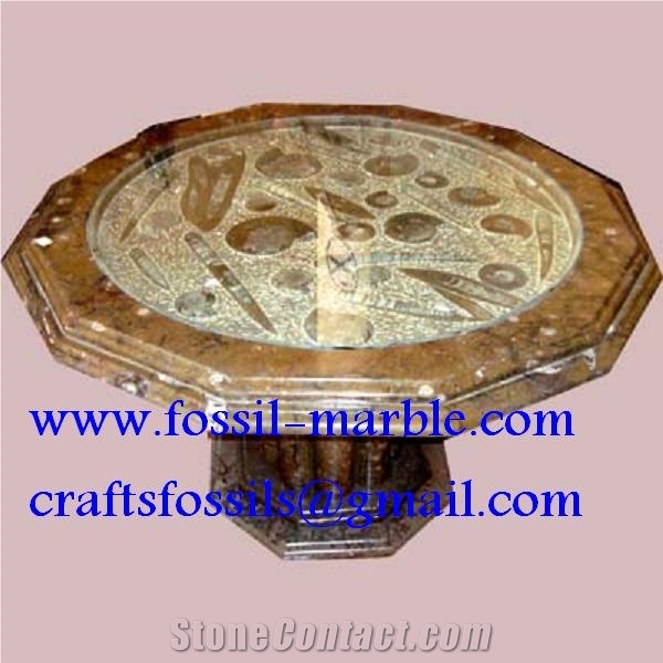 Fossile Black Limestone Tea Table, Fossile Limestone Black Marble