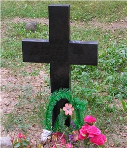 Black Granite Cross Tombstone