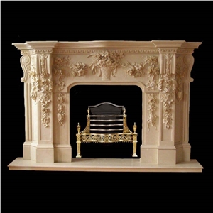 Beige Marble Fireplace