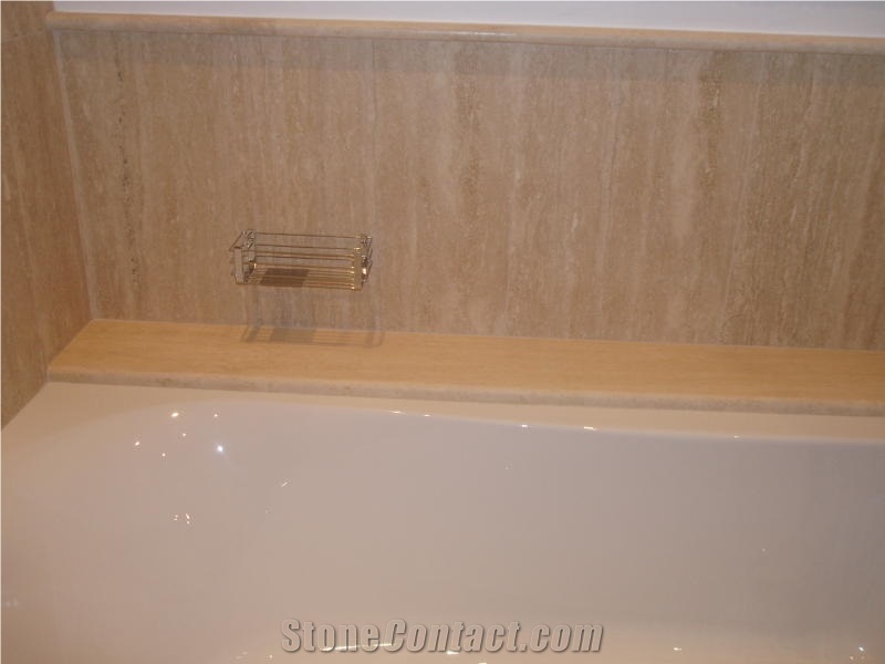 Travertino Ondulato, Beige Travertine Bath Design