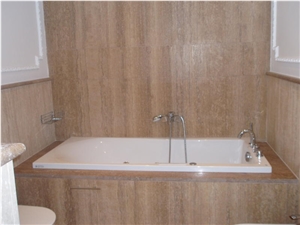 Travertino Oniciato Scuro Venato Honed,beige Travertine Bath Design