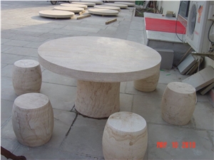 Yellow Wooden Sandstone Table&bench
