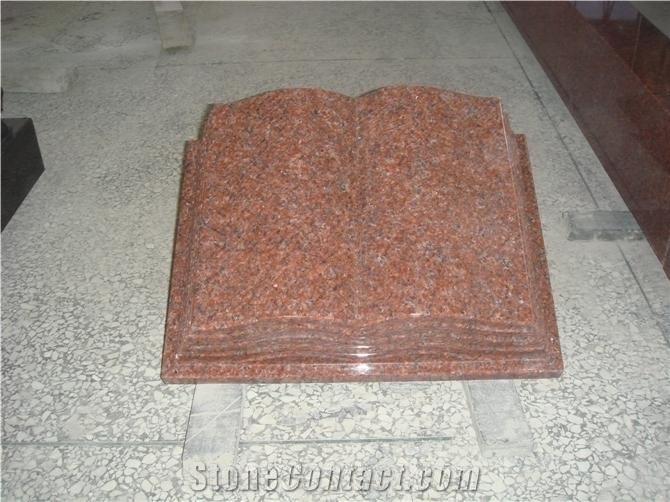 Indian Red Granite Book Shape Slant Monuments
