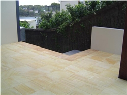 Teak Wood Sandstone Floor Tile, India Yellow Sandstone