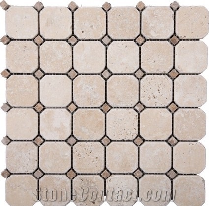 Octagon Noce Medium Travertine Mosaic