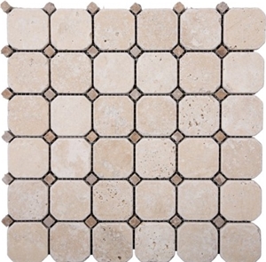 Octagon Noce Medium Travertine Mosaic