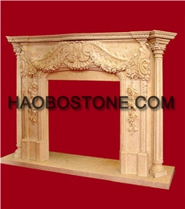 Yellow Sandstone Carving Fireplace, Factory Owner, Natural Stone Yellow Sandstone Fireplaces
