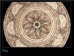 Piso,Travertine Mosaic Rosette Medallion