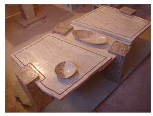 Light Travertine Table Set, Beige Travertine Tables