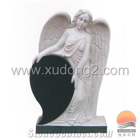 European Angel Style Gravestone, Black Granite Gravestone
