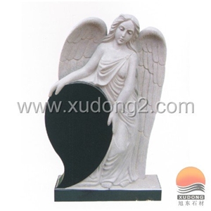European Angel Style Gravestone, Black Granite Gravestone